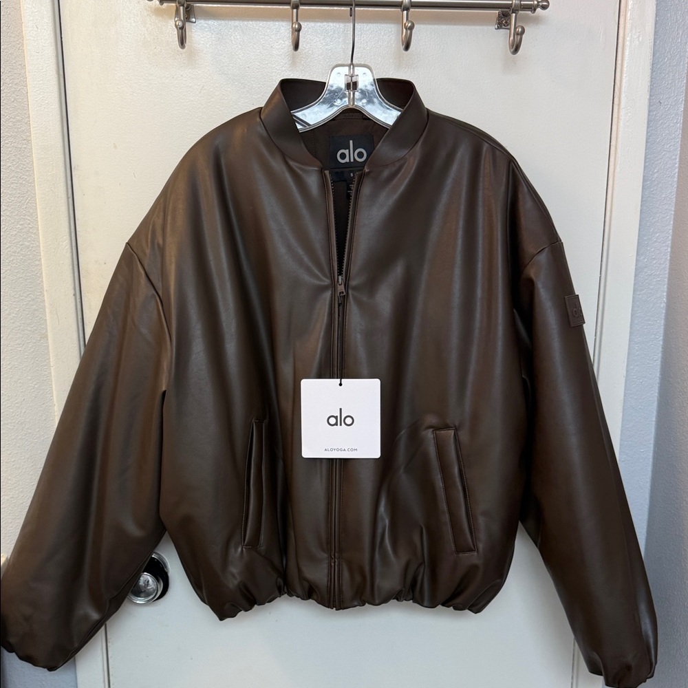 ALO Yoga Women's Bomber Jacket in Dark Brown - oversized